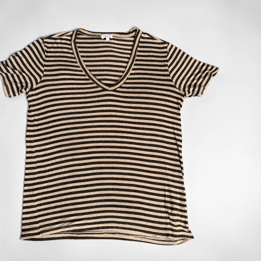 Splendid Black & Tan Striped V-Neck Short Sleeve Tee